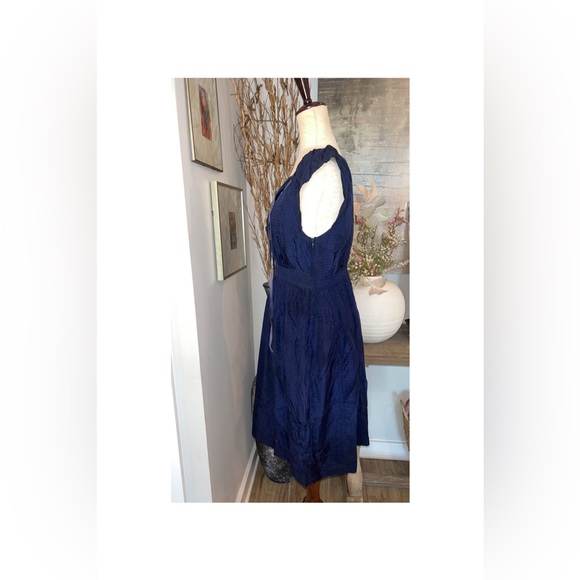 🚫SOLD🚫 Anthropologie Maeve dark navy 100% Silk smocked dress size 4 - Picture 5 of 7